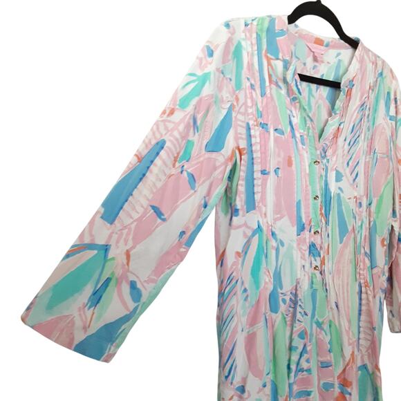 Lilly Pulitzer Sarasota Pintuck Tunic Dress Out to Sea Pastels Womens M Beach - Picture 3 of 13